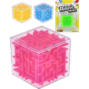 Hlavolam _Ostatní 1_ Hra hlavolam kostka plastová s kuličkovým bludištěm s kuličkou 4 barvy