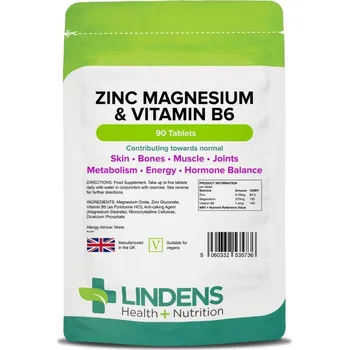LINDENS Health + Nutrition Zinek, Hořčík & Vitamín B6, 90 tablet>