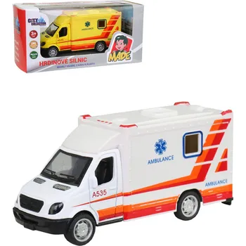 autodráha _Ostatní 1_ Auto ambulance kovová zpětný chod 10cm sanitka v krabici 2 barvy
