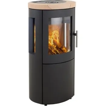 Krbová kamna HETA Scan-line 800 boční prosklení černý lak a horní deska pískovec tobacco