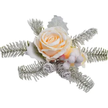 umělá květina Přízdoba Růže 23cm krémové, zasněžené na klipu