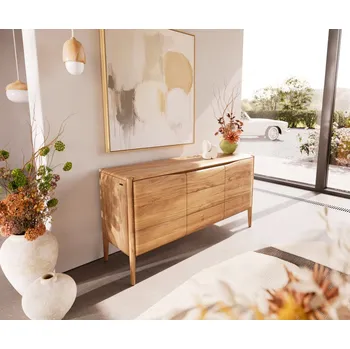 Komoda Příborník Simcha 145 cm přírodní akácie 2 dvířka 3 zásuvky