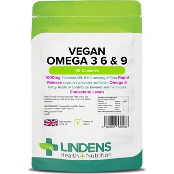 Speciální výživa LINDENS Health + Nutrition Vegan Omega 3 6 & 9 1000 mg, 90 kapslí>