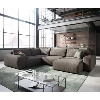 Pohovka Pohovka ve tvaru "U" Lanzo XL 370x260 cm mikrovlákno khaki hnědá