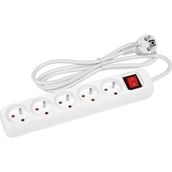 Prodlužovací kabel ECOPLANET / ECOLITE přívod prodlužovací 5m, 5 zásuvek s vypínačem Barva: červená, Velikost: 86