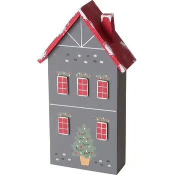 Vánoční dekorace Vánoční dekorace domek Monti, 13,5 × 5,3 × 24,5 cm, šedý, červený, bílý 9722609