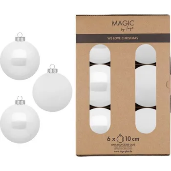 Vánoční dekorace Sada vánočních baněk Pure White, sněhobílá, sklo, 6 ks 16120P106