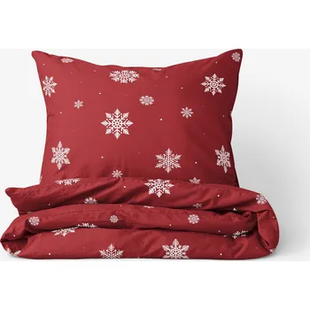 Povlečení Vánoční bavlněné povlečení - Sněhové vločky na červené 140 x 200 a 70 x 90 cm
