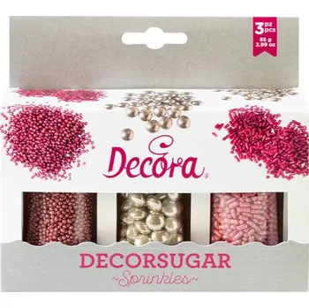 Jedlá dekorace na dort Decora cukrové zdobení růžové a čokoládové lentilky stříbrné (85 g)