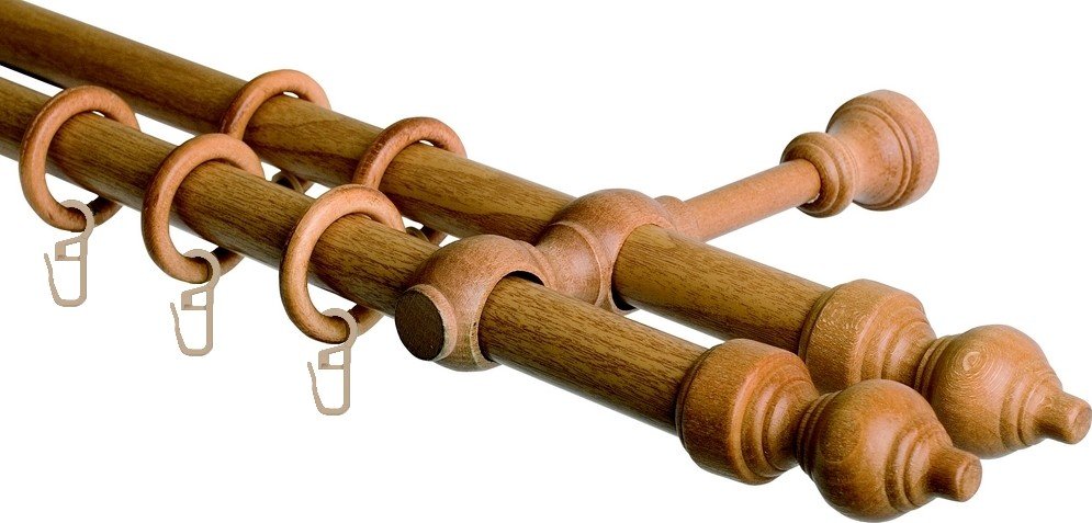 Garnýž dvouřadá 28mm odstín jasný dub 220 cm (do stěny / kroužky s háčkem)