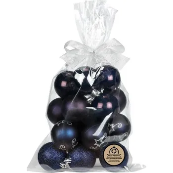Vánoce Sada vánočních baněk, půlnoční modrá, plast, 16 ks&nbsp;81238G053
