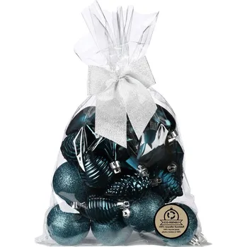 Vánoční dekorace Sada vánočních baněk, petrolejová, plast, 30 ks&nbsp;81227G279