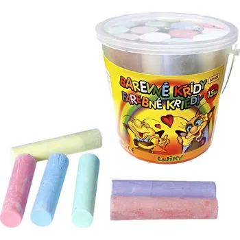 _Ostatní 1_ Křídy chodníkové barevné kulaté Set 15ks 6 barev v plastovém kyblíku na chodník