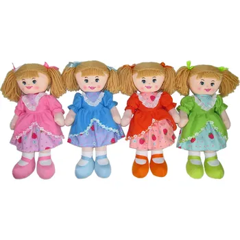 Panenka _Ostatní 1_ Panenka textilní baby hadrová s copánky šatičky jahůdka s krajkou 4 barvy