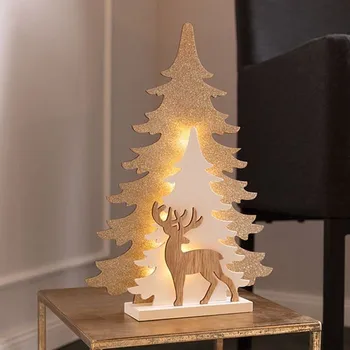 Vánoční dekorace LED světelná dekorace stromek se sobem, 5 × 35 × 25,5 cm HH180109