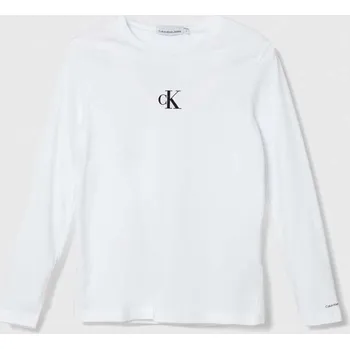 Chlapecké tričko Dětské bavlněné tričko s dlouhým rukávem Calvin Klein Jeans IG0IG02135.9BYX bílá 00X, vel. 140