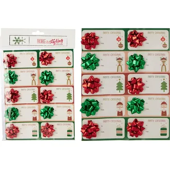 Vánoční dekorace jmenovka vánoční samolepicí s mašlí mix (10ks)