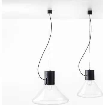 Brokis Luxusní svěšené svítidlo ze skla a dřeva Muffins Wood 05P Barva skla: Hnědá kouřová, Povrch montury: Dub evropský - surový, Barva kabelu: Žlutá PC00865_X_187