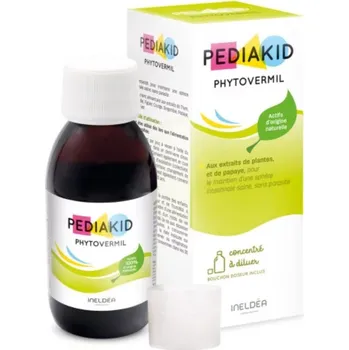 Lék při potížích s trávením Pediakid Phytovermil – sirup pro děti na střeva a trávení s tymiánem, heřmánkem, zázvorem a vlašským ořechem (příchuť bobulové ovoce), 125 ml>
