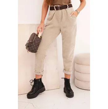 Kalhoty s páskem a kapsami model 52293-5 tmavě béžové