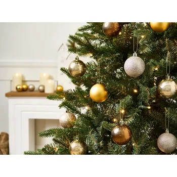 Vánoční dekorace Sada 48 vánočních ozdob zlatá plastová závěsná dekorace moderní glamour styl vánoční stromek Beliani