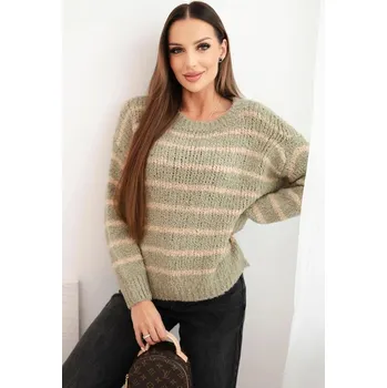 Dámský svetr Volný pruhovaný svetr model IT104 barva khaki