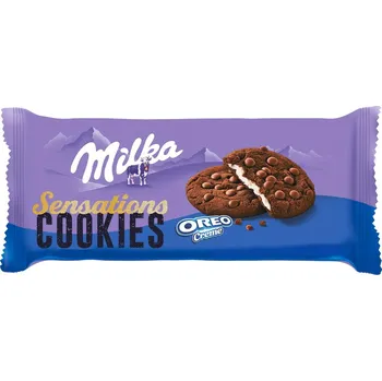 Milka sušenky kakaové Cookie Sensations s náplní s vanilkovou příchutí