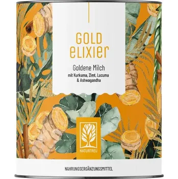 Lék při potížích s trávením Naturtreu Zlaté mléko s ašvagandou, skořicí, lucumou a kurkumou s pepřem, 300 g>