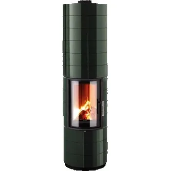 Krbová kamna LEDA Colona kulatá dvířka, tmavě zelený smalt, zadní kouřovod