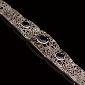 Náramek Stříbrný náramek se safíry a markazity Ag 30,9 g