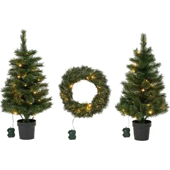 Vánoční dekorace Vánoční sada umělý vánoční strom a věnec s LED světýlky, 3 ks 1046230-05