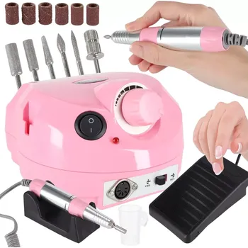 Elektrická frézka na nehty 35 000 ot/min se sadou 6 nástavců, růžová