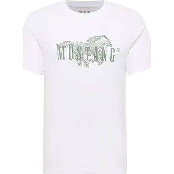 Pánská móda Velké pánské tričko Mustang 1016858-2007 s krátkým rukávem a potiskem bílé (5XL)