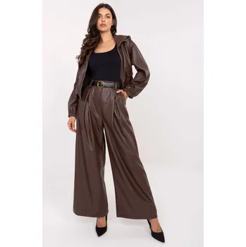 Dámské kalhoty Hnědé dámské široké koženkové kalhoty s páskem IT-SP-FL8569.85-brown Velikost: ONE SIZE