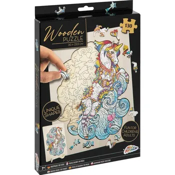 Puzzle _Ostatní 1_ DŘEVO Puzzle obrysové na desce Jednorožec 130 dílků set skládačka se stojánkem