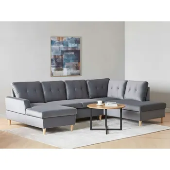 Pohovka Rohová rozkládací pohovka šedá sametová 4místná ve tvaru U s úložným prostorem moderní design Beliani