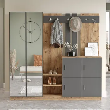 Předsíňová stěna KINTA tmavá předsíňová sestava, borovice / antracit