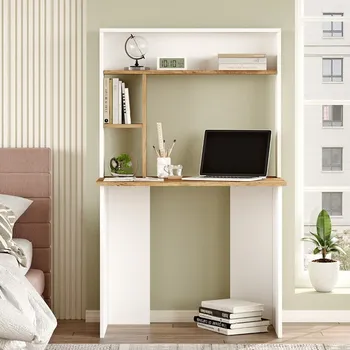 Psací stůl HONTON psací stůl s nástavcem, bílá/borovice