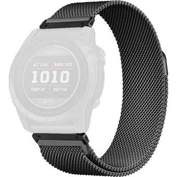 Řemínek na hodinky Ocelový náramek Ricardo 20mm (pro Garmin Fenix 8/7S/6S (43mm), aj.), černý V1, milánský, QuickFit