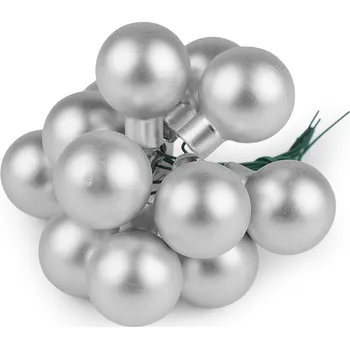 Vánoční dekorace Vánoční skleněná baňka na drátku Ø2 cm - mat a lesk, střední, 4 stříbrná mat