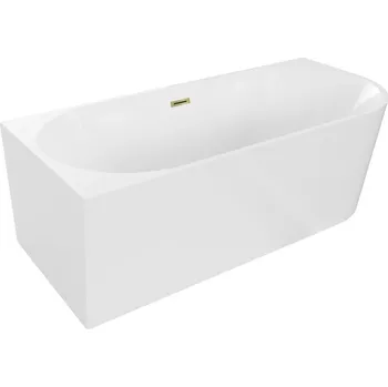 Vana Mexen Mia volně stojící rohová vana levá 140 x 75 cm, bílá, přepad zlatý - 52691407500L-50 Volně stojící vany