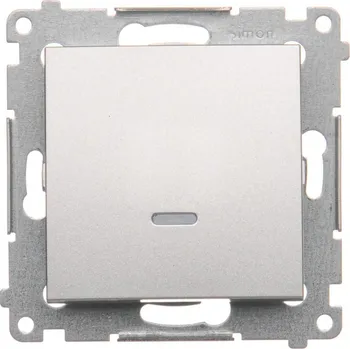 vypínač Tlačítko zapínací, s orientačním LED podsvětlením bez piktogramu,, Simon 54 DP1AL.01/43, stříbrná metalizovaná