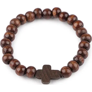 Náramek Náramek dřevěný unisex křížek, malé, 3 hnědá