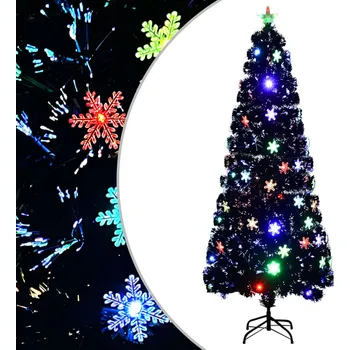 Vánoční stromek zahrada-XL Vánoční strom s LED vločkami černý 240 cm optické vlákno 328465