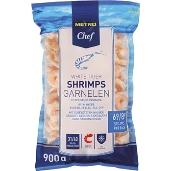 Metro Chef Krevety white tiger loupané bez střívka vařené 31/40 mražené 900g