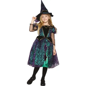 Karnevalový kostým Kostým dětský Čarodějka zeleno-černá vel. 4-6 let
