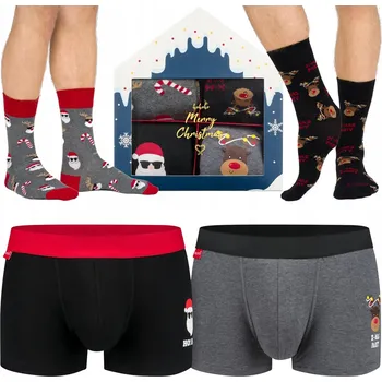 Boxerky SOXO pánské boxerky ponožky v dárkové krabičce, vánoční motiv, 4 kusy