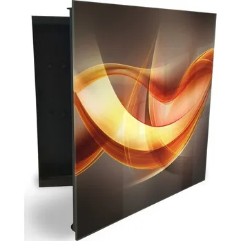 Skříňka na klíč Glasdekor skříňka na klíče - abstraktní oranžová vlna Otevírání: Pravé, Barva skříňky: Bílá