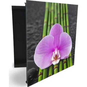 Skříňka na klíč Glasdekor skříňka na klíče - fialová orchidej na bambusu Otevírání: Pravé, Barva skříňky: Bílá