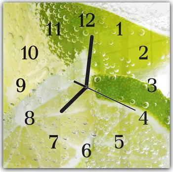 Hodiny Glasdekor Nástěnné hodiny 30x30cm ovoce limetka ve vodě Materiál: plexi
